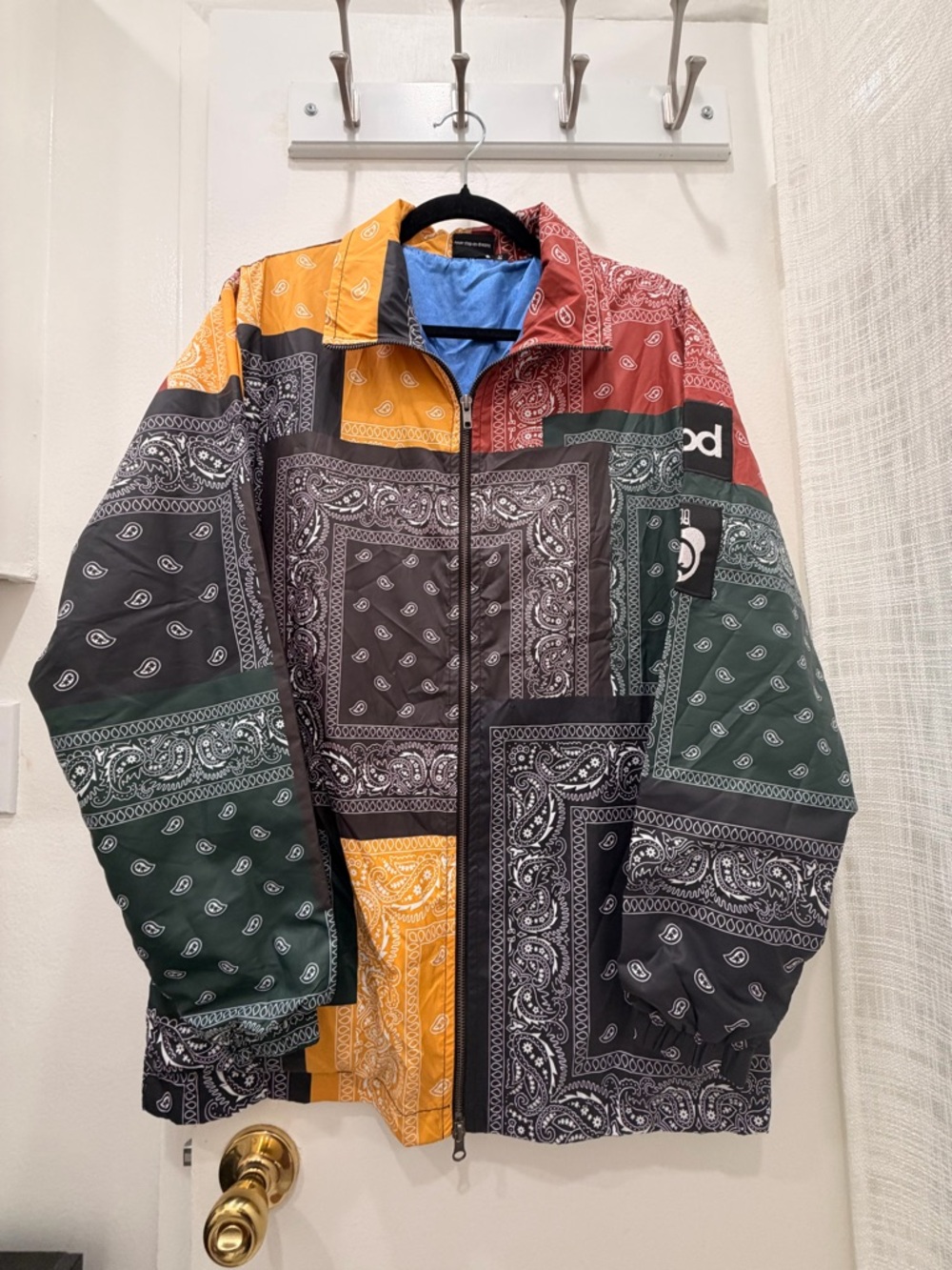 Bandana Patchwork Windbreaker Jacket in Black, Green & Yellow